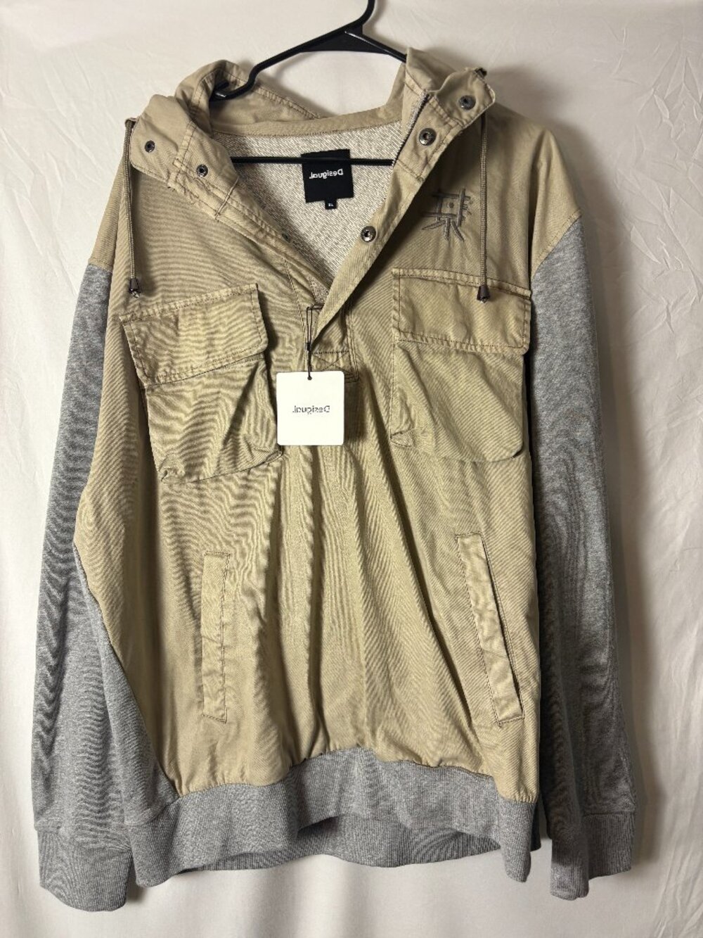Desigual Beige & Gray Hooded Pullover Jacket Size XL NWT